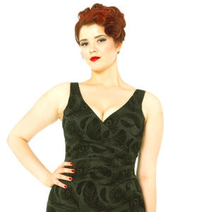 Voodoo Vixen Velvet Feather Wiggle Dress Pencil